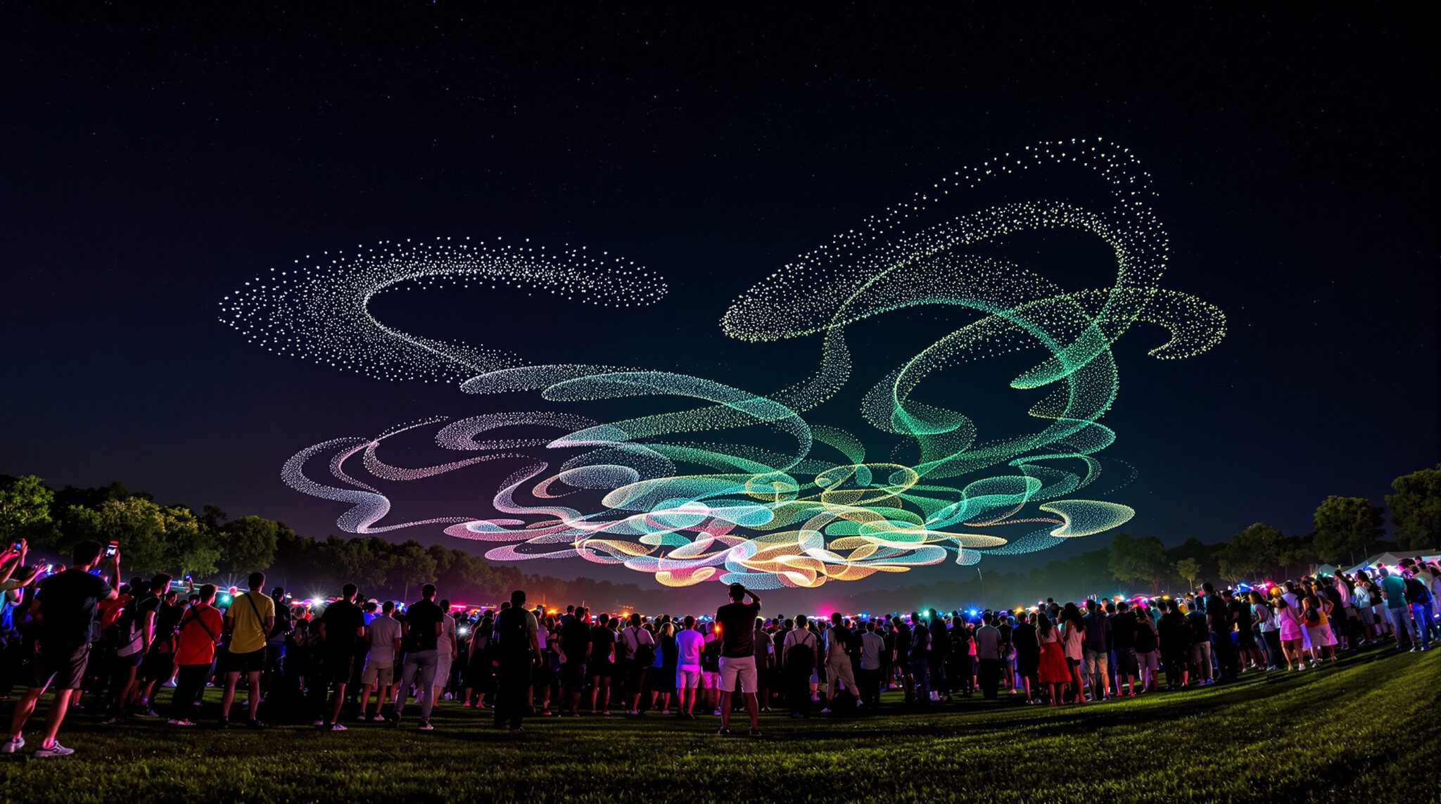 découvrez comment un drone show transforme le ciel en écran géant, offrant à votre marque une visibilité spectaculaire et innovante lors de vos événements.