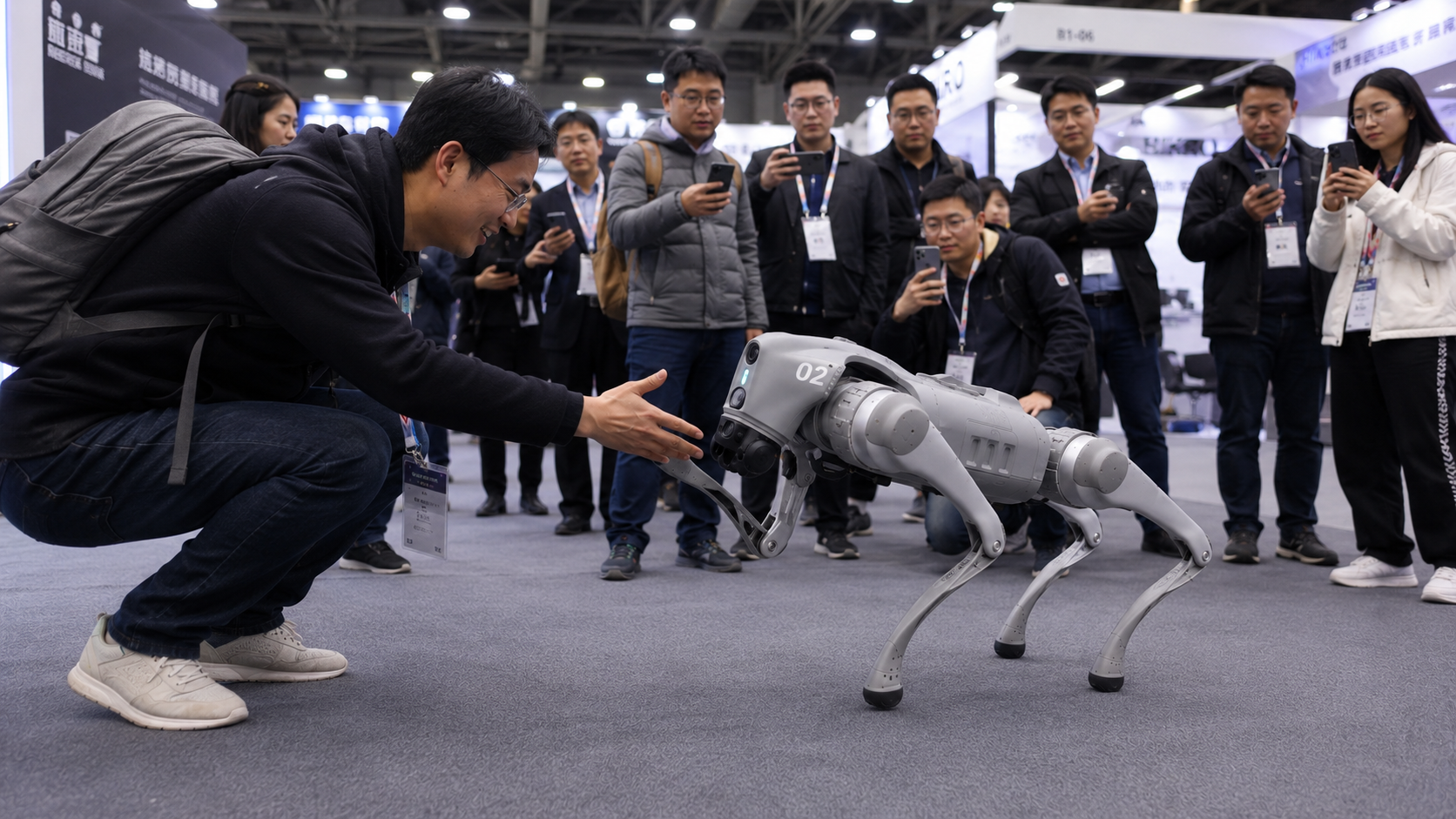 un robot chien qui interagit avec une personne