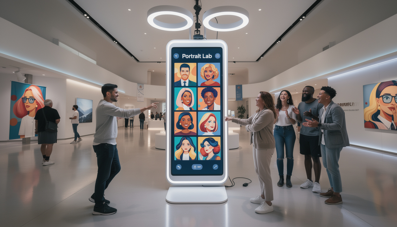 découvrez notre photobooth ia générative qui transforme instantanément les portraits de vos invités en œuvres d'art uniques, pour des souvenirs inoubliables et créatifs lors de vos événements.