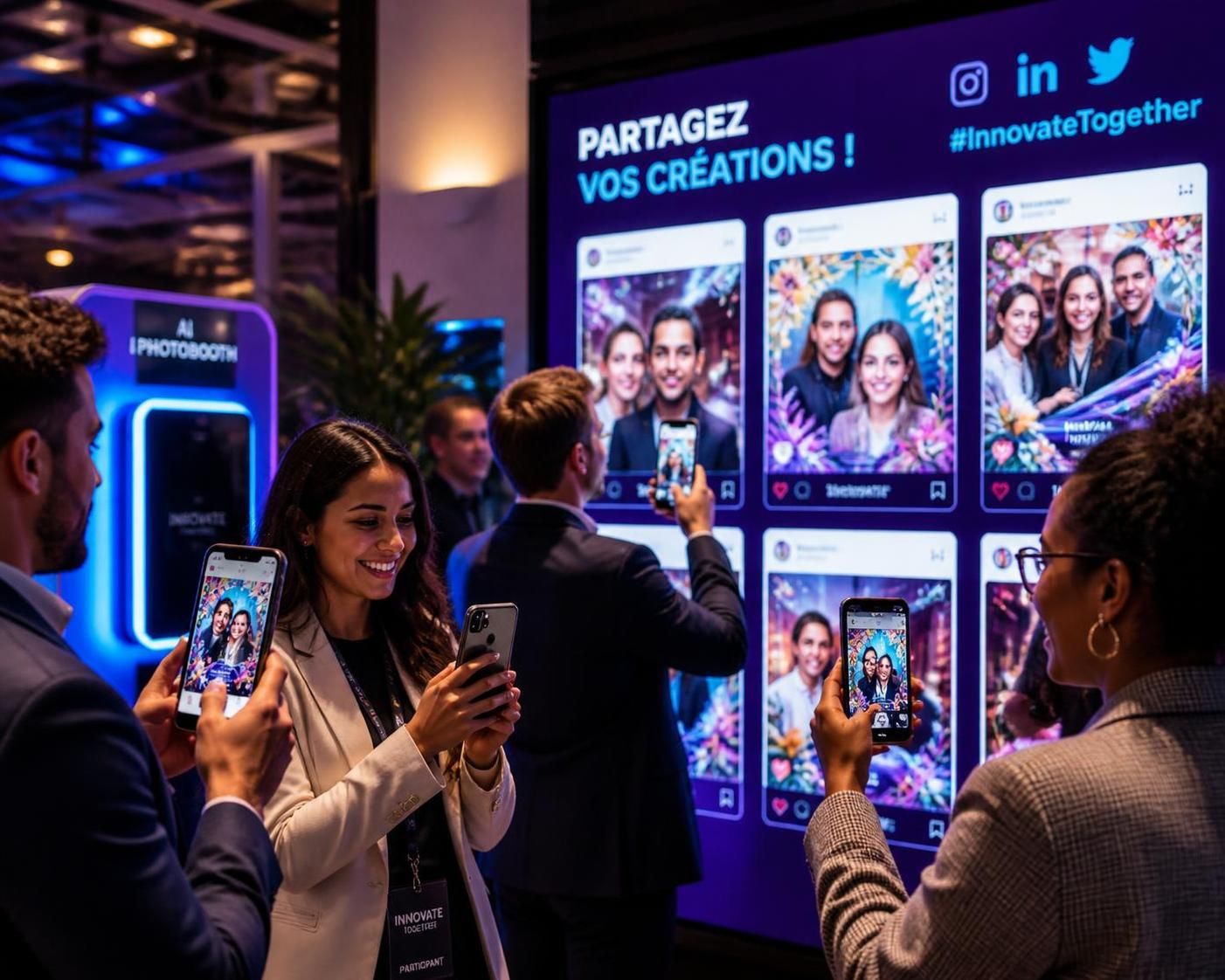 découvrez notre borne photobooth avec ia qui génère des avatars et décors personnalisés en temps réel pour des souvenirs uniques et interactifs lors de vos événements.