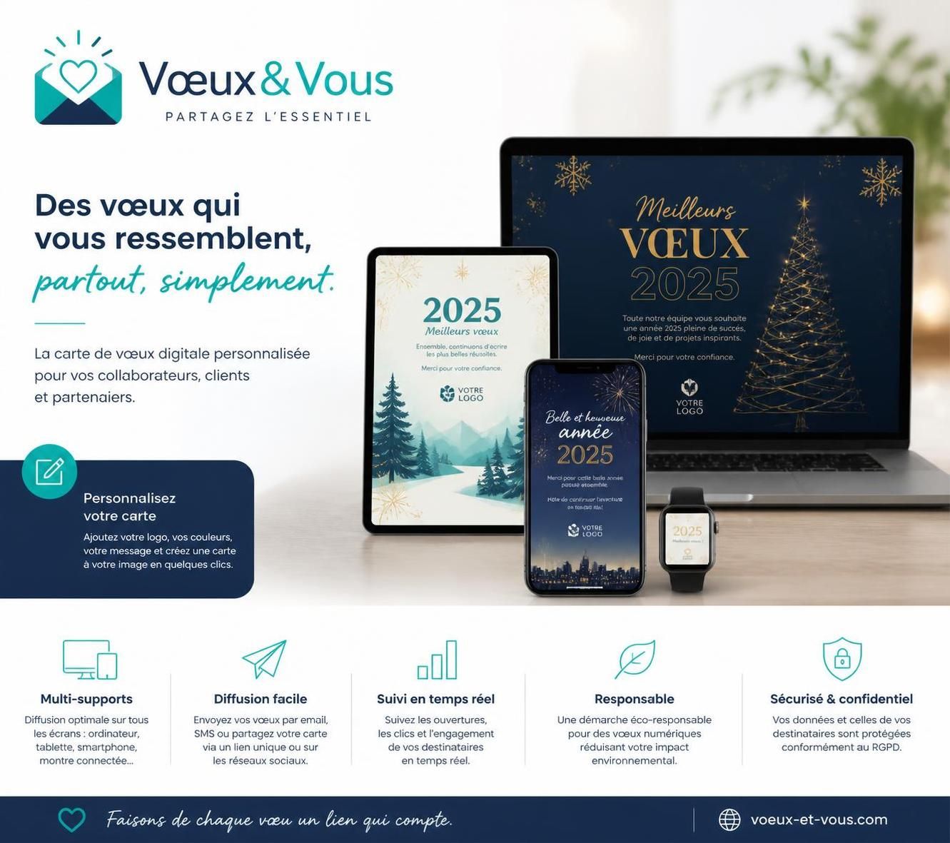 découvrez comment les cartes de vœux virtuelles et les vœux digitaux d'entreprise peuvent renforcer vos relations professionnelles et marquer les esprits de manière innovante et mémorable.