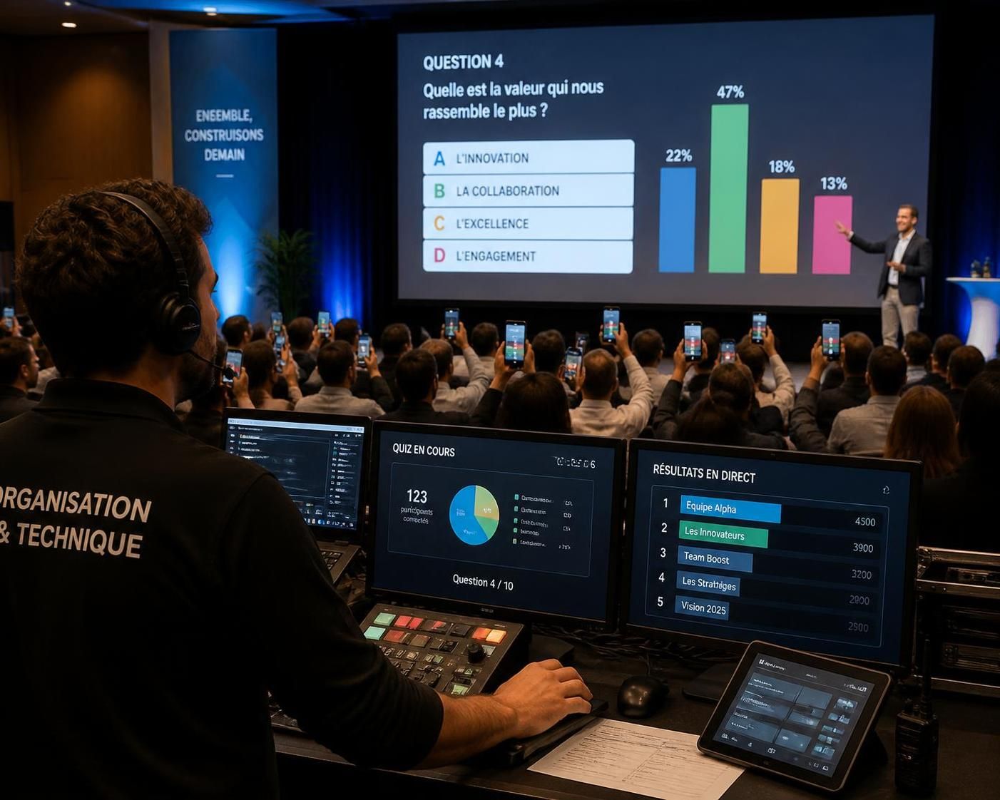 découvrez comment les jeux de quiz et sondages interactifs sur smartphone peuvent dynamiser votre plénière en engageant efficacement votre audience.