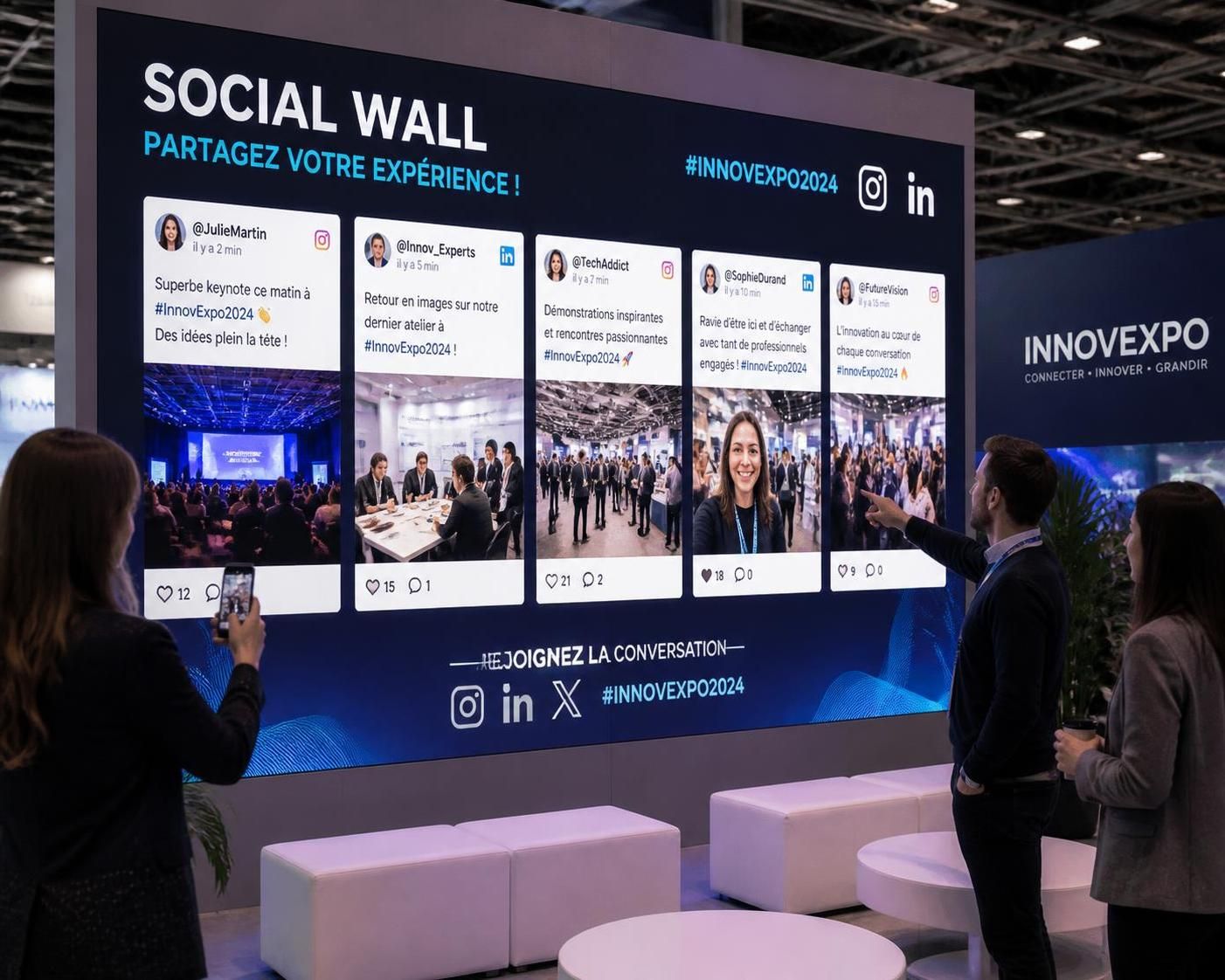 modérez et diffusez en temps réel les posts instagram et linkedin de votre audience avec notre social wall événementiel, pour animer vos événements de manière interactive et engageante.