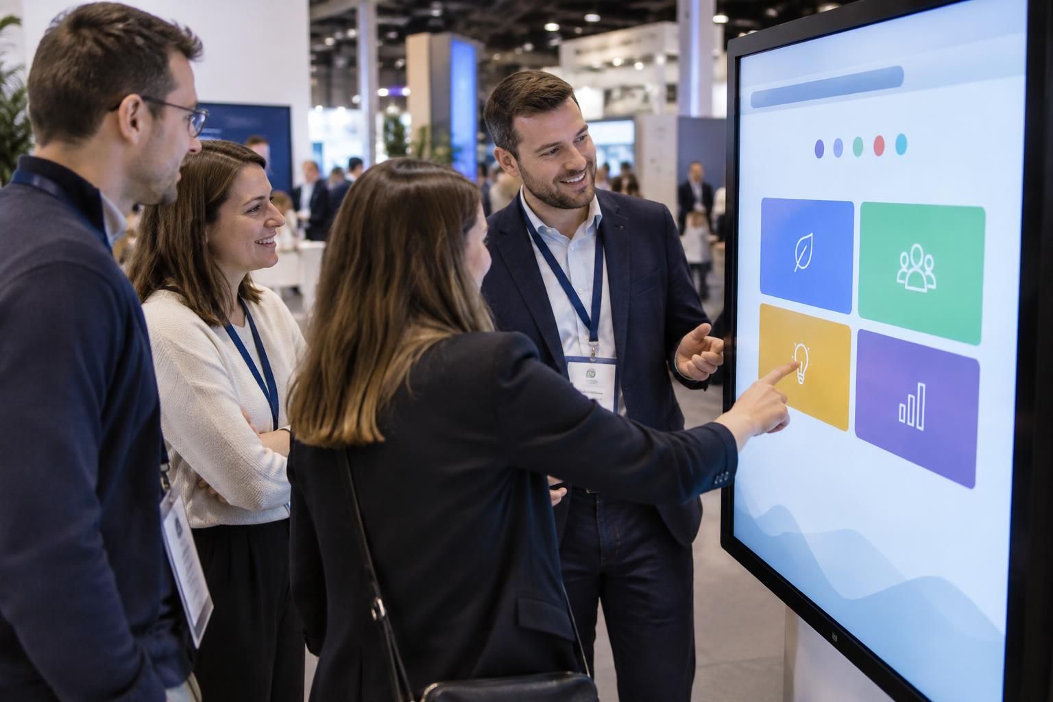 découvrez comment utiliser un écran tactile géant sur un salon pour attirer les visiteurs, présenter vos offres et rendre votre stand plus interactif.